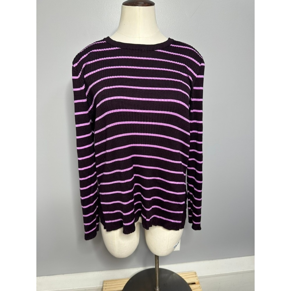 Liz Claiborne XL Sweater Womens Purple Pink Striped Ribbed Knit Long Sleeve Top